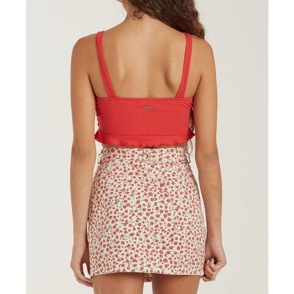 Billabong Red Mimi Bralette soft rib knit Ruffle tie detail Crop Top Size Medium - Picture 4 of 14
